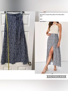 Lulus tempest navy print maxi wrap skirt